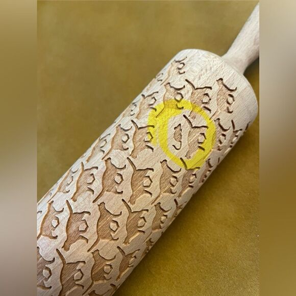 Valek Rolling Pin Laser Engraved Cat Pattern Made in Poland - Picture 3 of 4